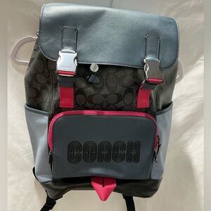 Coach Signature Backpack C8130 Black/Gray with Pink Accents